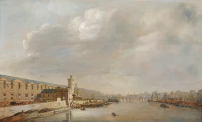 The Louvre Grande Galerie, View of Paris from the Barbier Bridge (upstream), c.1640